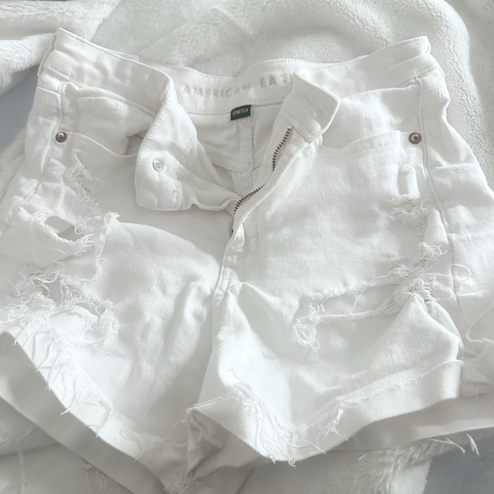 American Eagle Outfitters White Ripped Jean Shorts